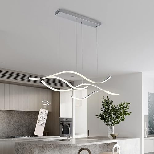 Hsyyz Moderne LED Suspensions,Dimmable Lampe Suspendue Avec Télécommande,Table à Manger Luminaire à Suspension,Lustre Réglable en Hauteur, Éclairage pour bureau,salle à manger,cuisine (Chromé)