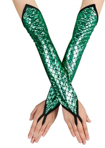 color cosplayer Mermaid Gloves Fish Scales Arm Sleeves Sequin Gloves Halloween Costume for Women and Girl