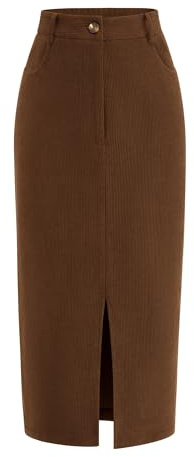 PRETTYGARDEN Corduroy Skirt Women Fall Fashion 2025 High Waisted Pencil Midi Skirts Business Casual Work Office Winter Outfit (Brown,8)
