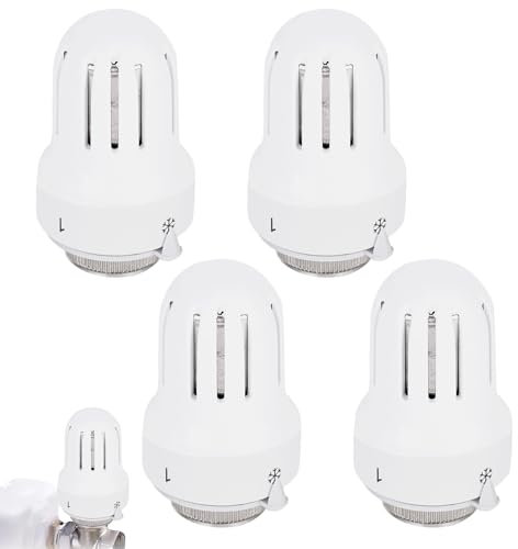 WIYETY Testa Termostatica: 4 Pezzi Materiale di Alta qualità Valvola Radiatore, Controllo Intelligente della Temperatura, Funzione di Protezione dal Gelo E Regolabile, per Ufficio Casa (M30 x 1.5)