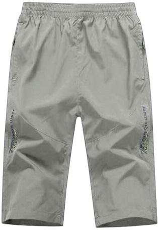 Pantalones cortos de verano para hombre, de 3/4 de longitud, informales, para gimnasio, correr, entrenamiento, pantalones cortos debajo de la rodilla, cintura elástica, bolsillos con cremallera