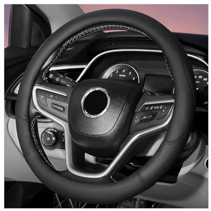 Wevdn Car Steering Wheel Cover, Non-Slip Soft Breathable Microfiber Leather Steering Wheel Protector, Universal Safety Vehicle Interior Steering Wheel Cover Fit for Cars SUVs RVs (Black)