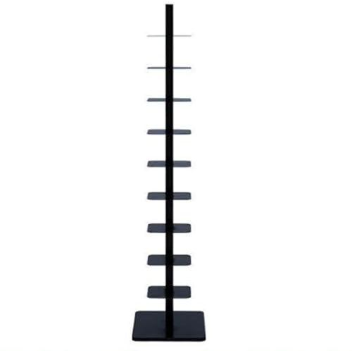 WDHUSza 9-Tier Metal Spine Bookshelf – Vertical Book Tower, Slim Ladder Shelf for Corners, Space-Saving Bookcase and Multipurpose Storage Rack for Home Office (Black)