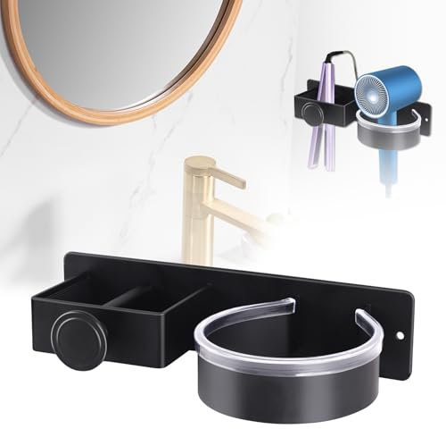 INQUIRLLY Soporte Secador de Pelo, Soporte Secador Pelo y Plancha, Soporte para secador de Pelo de Pared sin taladrar, Soporte Secador de Acero Inoxidable para Baño, hoteles, Barbershop