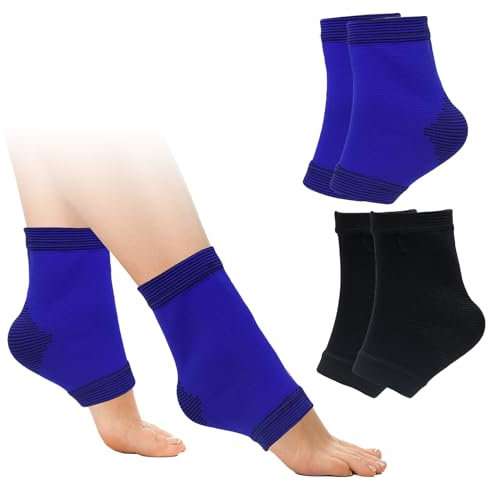 2Pairs Kids Ankle Support Brace Children Compression Socks Sports Elastic Support Sleeve Breathable Aching Feet and Heel Pain Relief Ligament Damage Protector for 5-12 Years Boy Girls (Black*Blue)