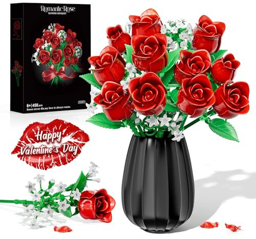 WIDELAND Construction de Bouquet de Fleurs, Roses Fleurs Botaniques Artificielles de Collection en Kit de Construction pour Adultes Enfant, Saint Valentin Cadeau Fête des Mères