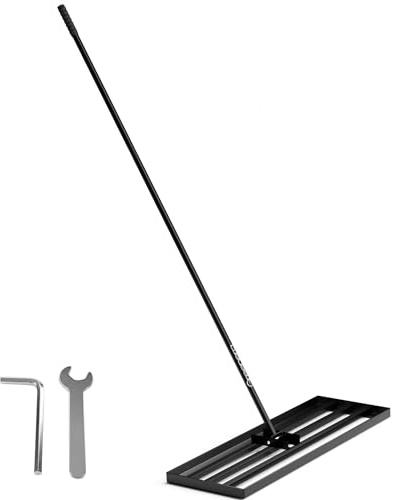 Lawn Levelling Rake, 75 x 25cm Lawn Leveler with 210cm Long Handle, Heavy Duty Stainless Steel Level Lawn Tool, Landscape Rake Adjustable Curved End Grip for Soil Sand Dirt Surfaces Garden Grass