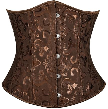 TRIWORKS Korsett för kvinnor, korsett, bustiers, underbyst, korsett satin, spets, midjeband, för halloween och karneval, XS–XXL, BRUN, XS