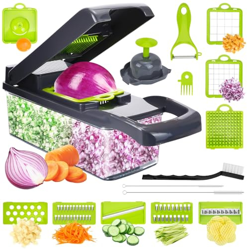 19 en 1 Cortador de Verdura Multifuncional Cortador Verdurascon 7 Cuchillas Ajustable Rebanadora de Verdura Mandolina de Cocina para Verduras, Patatas, Calabacin