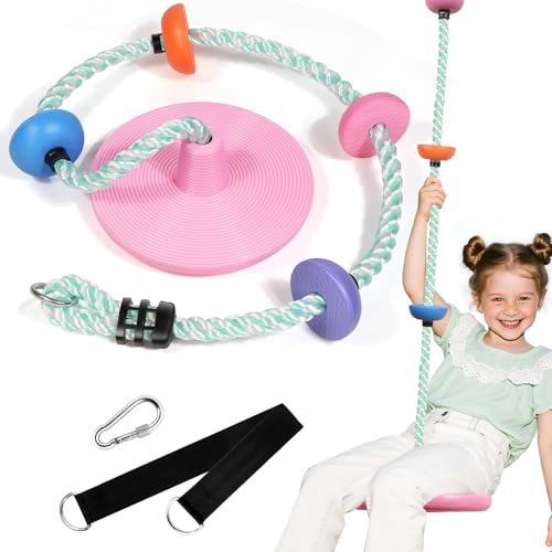 ZNCMRR Tree Swings for Kids Outdoor Rope Swing for Tree Climbing Rope for Kids Disc Swing Indoor Outdoor Swing Set Accessories(Candy Pink)