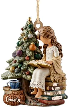 Just A Girl Who Loves Books Ornament, Personalized Reading Book Lover Christmas Tree Ornaments for Women Readers, Custom Name Reading Books Ornaments Xmas Decor Gifts for Bookish