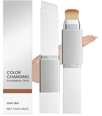 Color Changing - Stick de fond de teint à changement de couleur avec brosse, fond de teint à couvrance moyenne à complète, longue tenue, fond de teint naturel - Foncé