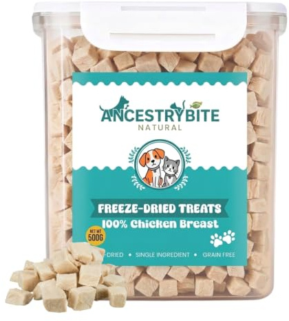 Freeze Dried Chicken Treats for Dogs & Cats (500g / 1.1lb) – 100% Chicken Breast, Single Ingredient, High Protein, Grain-Free Natural Training Treats – No Additives