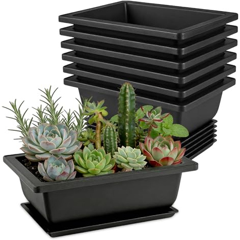 TOJYUUB 6 Pezzi Vaso Bonsai,Vaso per Bonsai Rettangolo con Vassoio per giardino, balcone, ufficio, soggiorno (16 x 12 x 6 cm)