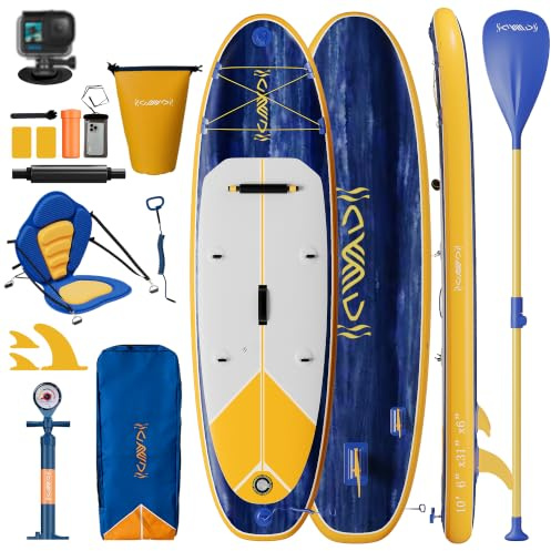 JUMMICO Tavola gonfiabile Stand Up Paddling Board SUP Board stabile e rapido gonfiaggio completo con zaino,Blu Giallo