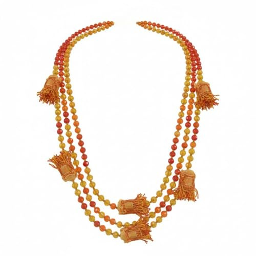 Collana artigianale fatta a mano, lavorata all'uncinetto con filato prezioso Lurex, cristalli in vetro Boemia gialli e arancioni e tombolini in tessuto - Si indossa con doppio giro. Pezzo unico.
