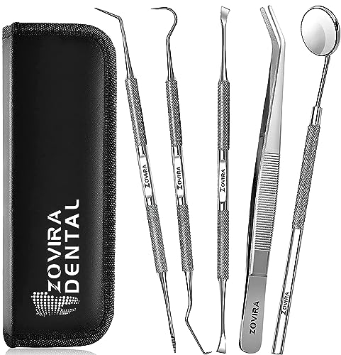 ZOVIRA Plaque Remover for Teeth 4pc Tooth Cleaning Kit with Tartar and Calculus Removal Dental Care Set Stainless Steel Dentist Tools for Personal and Home Use