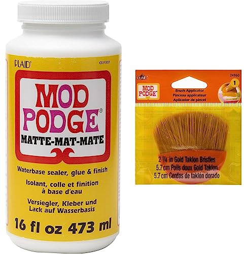 Mod Podge CS11302 Waterbase Sealer, Glue and Finish, 16 oz, Matte & Paint Brush Applicator, 24960 2.25-Inch, Basic