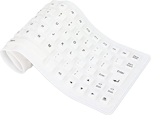 Kimiss Clavier enroulable sans fil flexible en silicone, design scellé, léger, portable, silencieux, doux, confortable, USB, clavier en silicone pour PC (blanc)