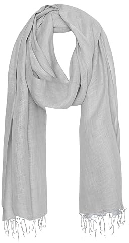 Bovari Écharpe en Lin pour Homme et Femme - 100% Lin, Légère et Respirante - Écharpe d'Été à Franges, Gris Clair, L