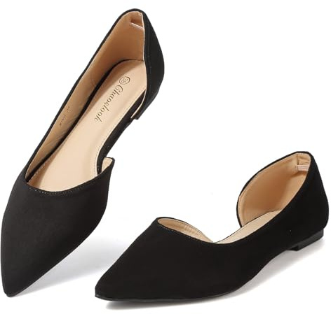 Chaoslook Womens Pointed Toe Black Ballet Flats Comfortable Casual Dress Flats for Women Elegant Memory Foam Flats with Party Wedding Size 11.5