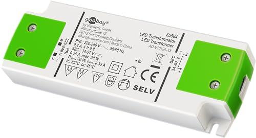 Goobay 65584 LED Trafo 350 mA/20 W/LED Transformator für Konstantstrom/LED Treiber Konstantstromquelle/Transformator Innenbeleuchtung/Netzteil Licht