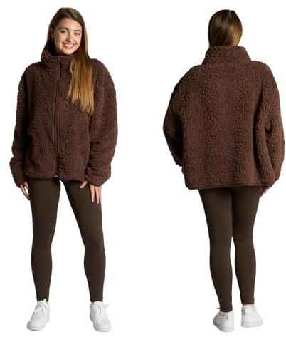 OHS Ladies Fleece Jackets Full Zip, Teddy Fleece Jacket Women Soft Cosy Warm Winter Womens Clothing Ladies Jackets Sweatshirt Fleece Top Long Sleeve Pullover for Travel Hiking, Chocolate Brown - S/M