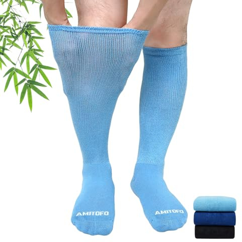 LOFIR Calze al Ginocchio Diabetiche da Uomo: Calzini Lunghi in Bambù Senza Cuciture da Donna Calzini Sanitari con Suola Imbottita per Anziani Gravidanza Caviglie e Piedi Gonfi 3 Paia 43-46 Multicolore