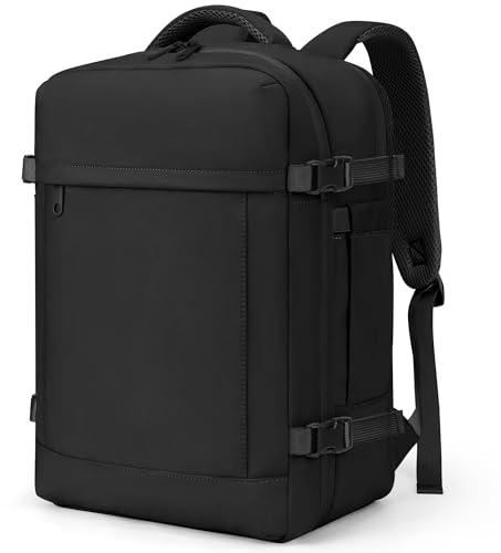 VSNOON Ryanair Handgepäck 40x30x20, Handgepäck Rucksack Flugzeug Herren 24L, Erweiterbar Rucksack 40x30x20 Ryanair Eurowings Reiserucksack Damen Travel Backpack Cabin Bag für Business, Reise, Schwarz