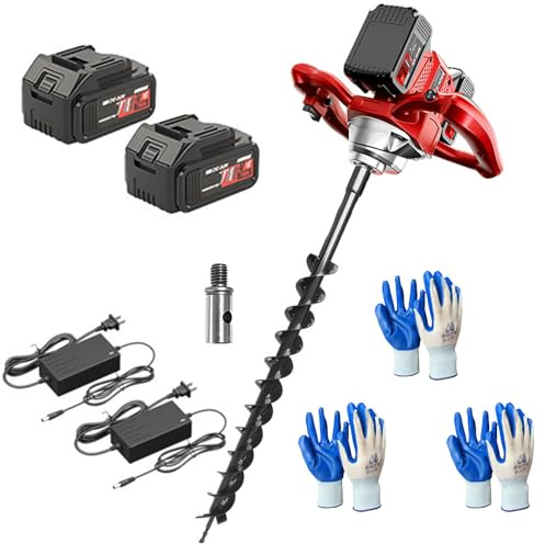 Cordless Post Hole Digger, 1200W Electric Auger with Dual Batteries, High-Torque Earth Borer, 6-Speed Control & Reverse Function for Fencing and Planting