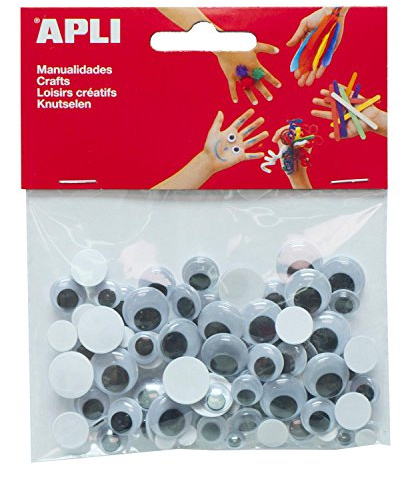 APLI Lot de 100 yeux mobiles rond noir adhésif assorties