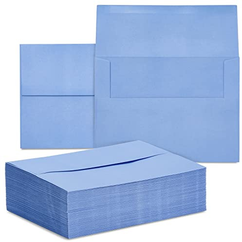 A7 kuvert – 96-pack inbjudningskort kuvert, 5 x 7 gummerad tätning kvadrat-flik inbjuder kuvert för bröllop, semester, födelsedag, baby shower, 120 gsm, 5,25 x 7,25 tum BLÅ