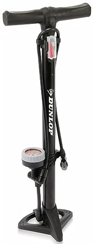 Dunlop Fahrradpumpe mit Manometer - Luftpumpe Fahrrad mit 2 Adaptern - für Alle Ventile - Dunlop, Presta und Schrader Ventil - Pumpe 11 Bar/160PSI - Kunststoff - Schwarz