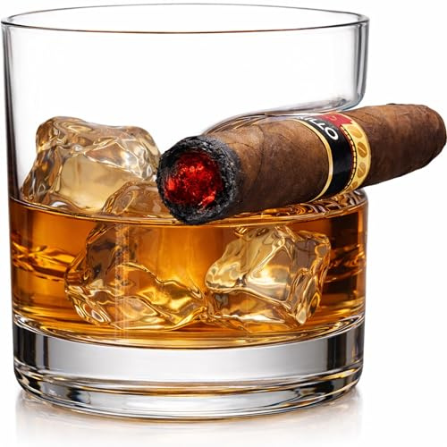 Godinger Gifts for Men, Cigar Whiskey Glass, Old Fashioned Whiskey Glasses With Indented Cigar Rest, Gifts for Dad