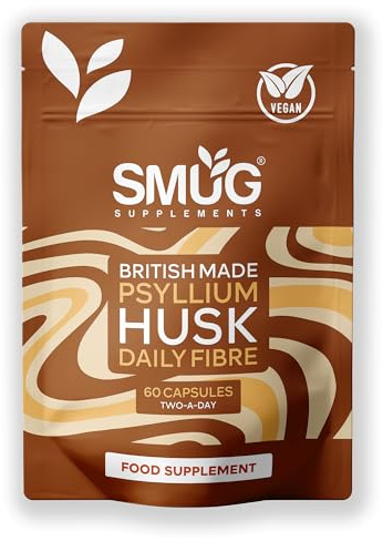 Psyllium Husk 500mg Fibre Supplement – 60 Vegan Capsules by Smug Supplements | Natural Soluble Fibre for Daily Wellness | Plant-Based, Gluten-Free, Easy to Swallow | Made in Britain