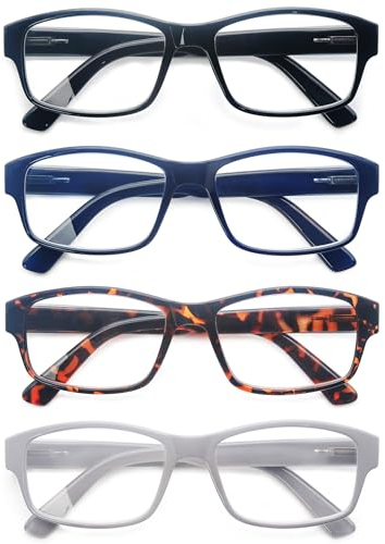 HEEYYOK Reading Glasses Mens Large Rectangular Readers Glasses +2.00 For Men with Big Heads Sturdy Frame Comfortable&Wide Fit 4 Pack