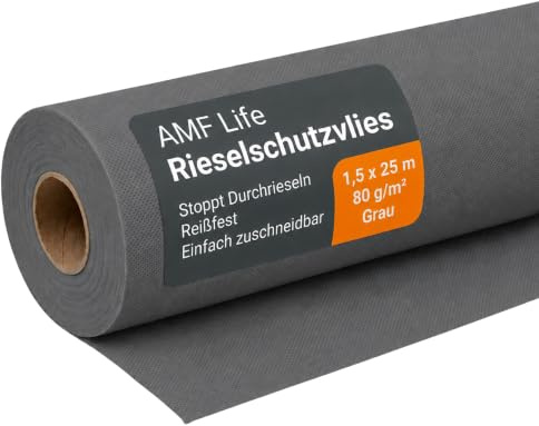 AMF Life Rieselskyddsfleece, grottskydd, golvskydd, underlag, täckfleece, 1,5 x 25 m, 80 g/m², grå