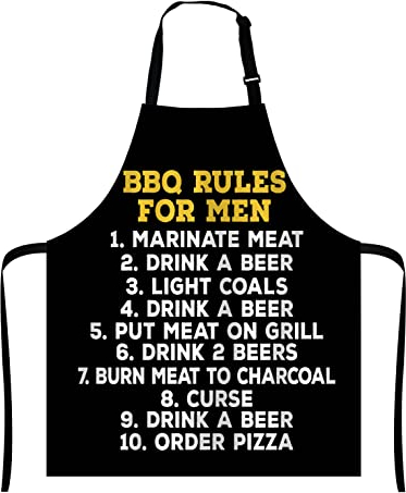 Wasach Barbeque Rules For Men BBQ Cooking Funny Novelty Apron,Adjustable Neck Bib for Men Women,Suitable for Kitchen Cooking Waitress Chef