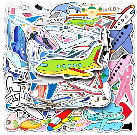 TAKONE Lot de 50 autocollants en vinyle pour avion et hélicoptère pour enfants, imperméables et réutilisables, autocollants de véhicule pour garçon, ordinateur portable, planche à roulettes (avion)