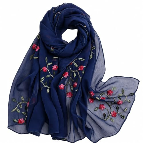MAIRY Navy Blue Scarf Women's Silk Embroidered Lightweight Shawls and Wraps for Weddings Fashion Elegant Pashmina Shawl Scarves M6003