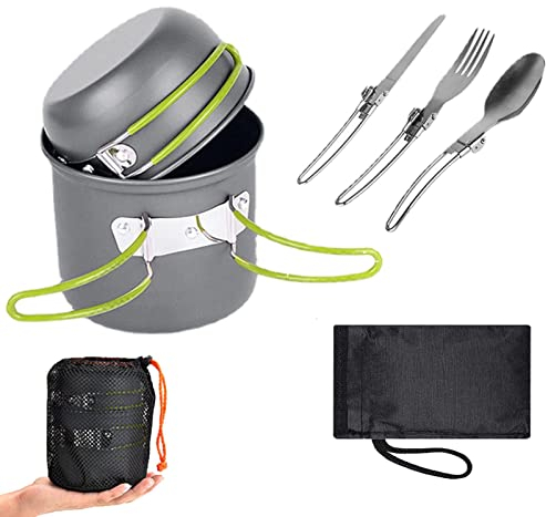 Camping Cookware Set Camping Kochgeschirr Set Titan Kochtopf Outdoor-Rucksack Wander- Und Picknick-Kochausflüge Besteck Topf Topf Löffel Gabel Messer