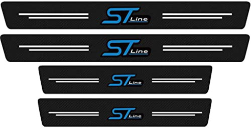 4 Piezas ST Line Película Protectora para umbral de Puerta de Coche para Ford Focus EcoSport Kuga Mondeo Fiesta Puma, Decoración para Estribos de Coche de Fibra de Carbono Blue