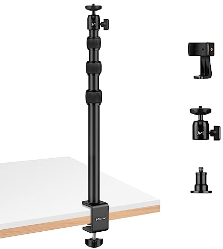 Victiv Kamera Tischstativ für DSLR Canon, 37cm-105cm Handy Tisch Stativ mit Handyhalterung for Smartphone, Multifunktional Lichtstativ Klemmstativ mit 1/4 Kugelkopf Lampenkopf, Table Tripod, Schwarz