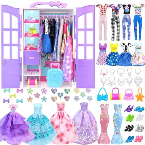 92 Kleidung für Puppen kleiderschrank Kleidung Schmuck Zubehör für 11,5 Zoll Puppe Mädchen Puppe Kleider mit Hochzeit Abendkleider Top Hosen Schuhe Kleiderbügel Taschen Mädchen Spielzeug Geschenke