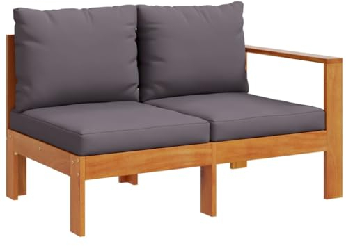 vidaXL Gartensofa 2-Sitzer, Gartensessel mit 1 Armlehne Kissen, Modular Loungesofa für Garten Terrasse, Sofa Garnitur Gartenmöbel, Massivholz Akazie
