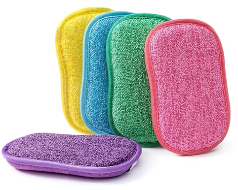 5 Stück Spülschwamm, Reinigungsschwamm Groß Küchenschwamm Antibakterielle Mikrofaser Schwamm Waschbar zum Wiederverwenden Putzschwämme Doppelseitiger Scheuerschwamm
