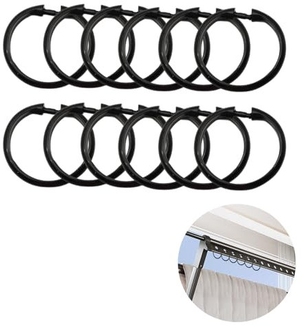 12Stück Kunststoff Vorhangringe Duschvorhang Ringe Gross 50mm Duschvorhangringe Schwarz Duschvorhang Haken Ringe für Duschvorhang in O-Form Verdickte Gardinenringe zum Öffnen Duschringe für Badezimmer