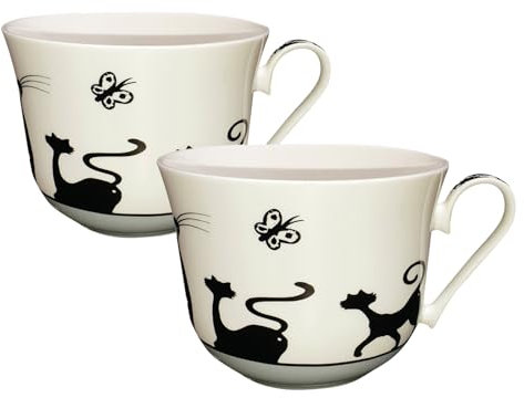 Jameson & Tailor Lot de 2 tasses Jumbo en porcelaine brillante Motif chat