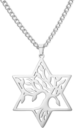 kkjoy Collana con Albero della Vita con Esagramma in Acciaio Inox Collana con Ciondolo Stella di David Gioielli Spirituali Ispirati alla Natura per Donne Uomini