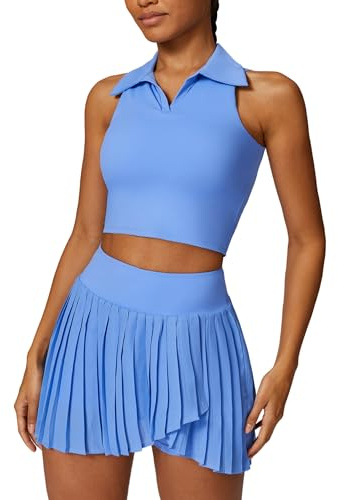 IDOPIP Vestido de tenis para mujer, vestido de golf con pantalón y bolsillo, camiseta sin mangas, falda plisada, traje deportivo, vestido de entrenamiento, vestido de polo para béisbol, tenis de mesa